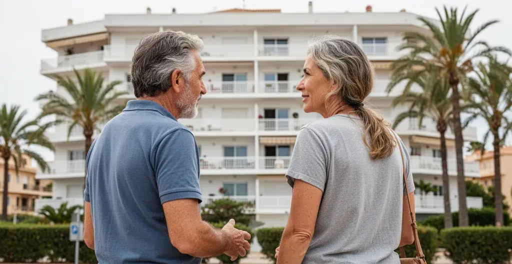 Couple investisseurs immobilier observant résidence balnéaire Canet en Roussillon