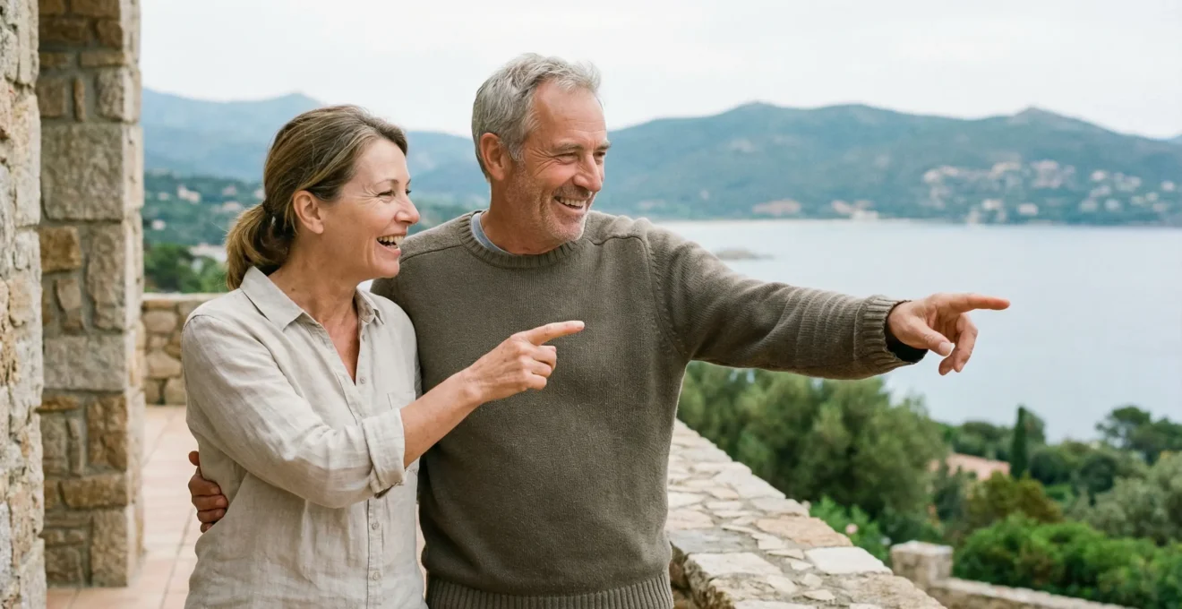 Deux personnes discutant sur terrasse avec vue sur Propriano